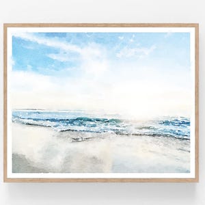 Beach Print Coastal Watercolor Wall Art Digital Printable Abstract Landscape Ocean Painting Serene Coastal Decor 5x7 8x10 11x14, 16x20 18x24