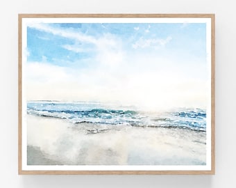 Beach Print Coastal Watercolor Wall Art Digital Printable Abstract Landscape Ocean Painting Serene Coastal Decor 5x7 8x10 11x14, 16x20 18x24
