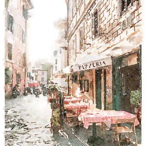 Rome Italie Wall Art Pizzeria Aquarelle Peinture Voyage Impression Numérique Imprimable Rue Neutre Vieux Monde Décor 5x7 8x10, 11x14, 16x20, 18x24 image 2