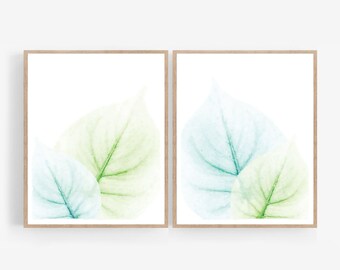 Botanical Print Set of 2 Digital Download, Nature Gallery Wall Art Leaf Watercolor Painting Spa Decor Minimalist Artwork 5x7, 8x10, 11x14
