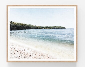 Lake Michigan Print Shoreline Art, Watercolor Painting Digital Printable, Lake Decor Landscape Wall Art Beach 5x7, 8x10, 11x14, 16x20, 18x24
