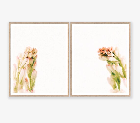 Blush Wall Art Set of 2 Flower Printable Watercolor Painting | Etsy