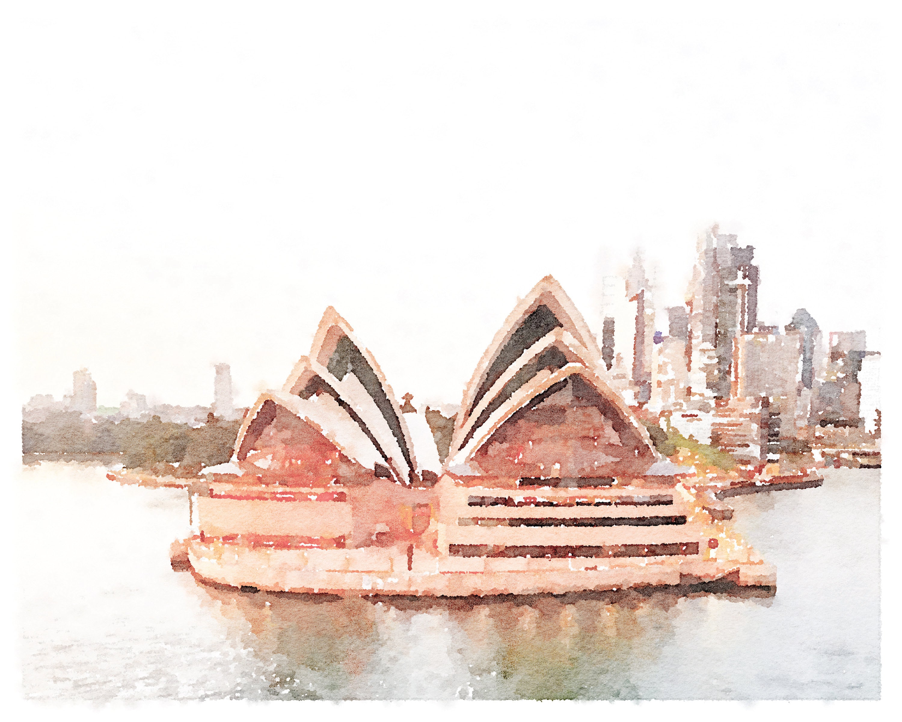 シドニーオペラハウス（オーストラリア）の水彩画 デジタルプリント