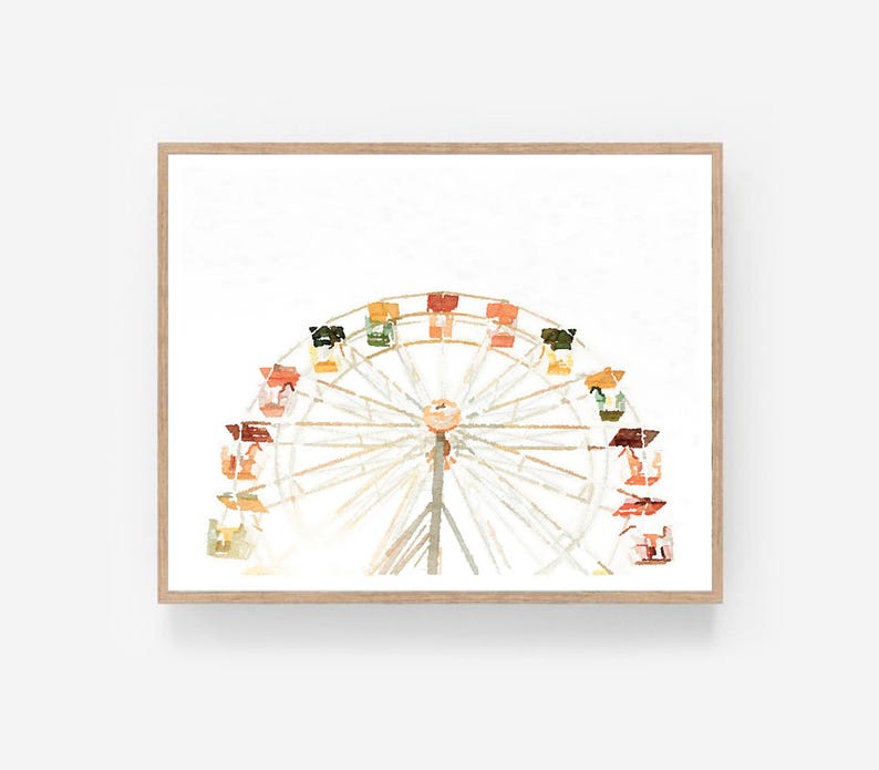 Large Poster Sizes Ferris Wheel Watercolor Print Digital Download, Neutral Wall Art Carnival Ride Playroom 11x14, 16x20, 18x24, 24x36, 30x40 image 5