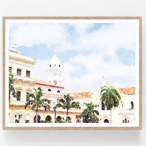 Panama City Art Casco Viejo Watercolor Printable Wall Art, Old Town Cityscape Painting, Travel Print City Art 5x7, 8x10, 11x14, 16x20, 18x24