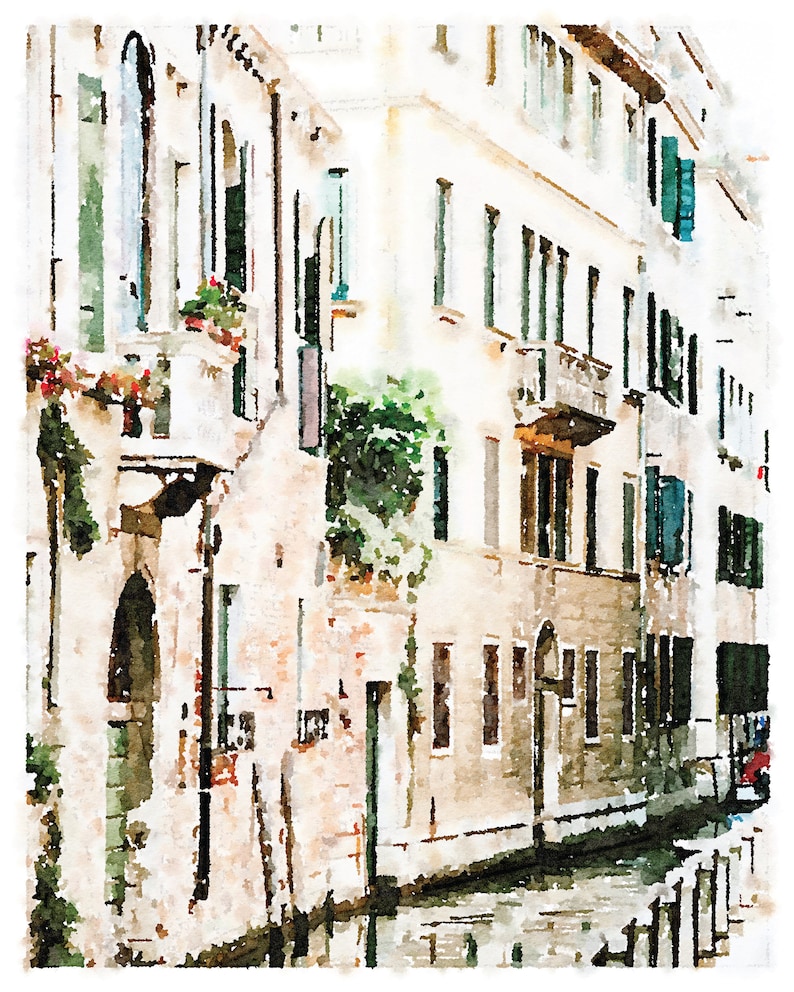 11x14 8x10 Venice Italy Canal Watercolor Wall Art Digital Download Photography Painting 5x7 16x20 18x24 Neutral Building Street Print