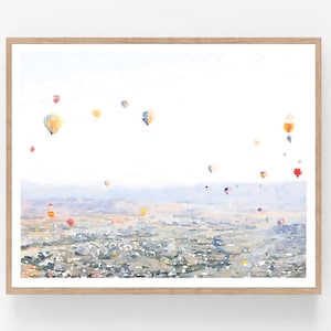 Hot Air Balloons Watercolor Wall Art, Digital Download Print, Neutral Poster Painting Landscape Photography 5x7, 8x10, 11x14, 16x20, 18x24