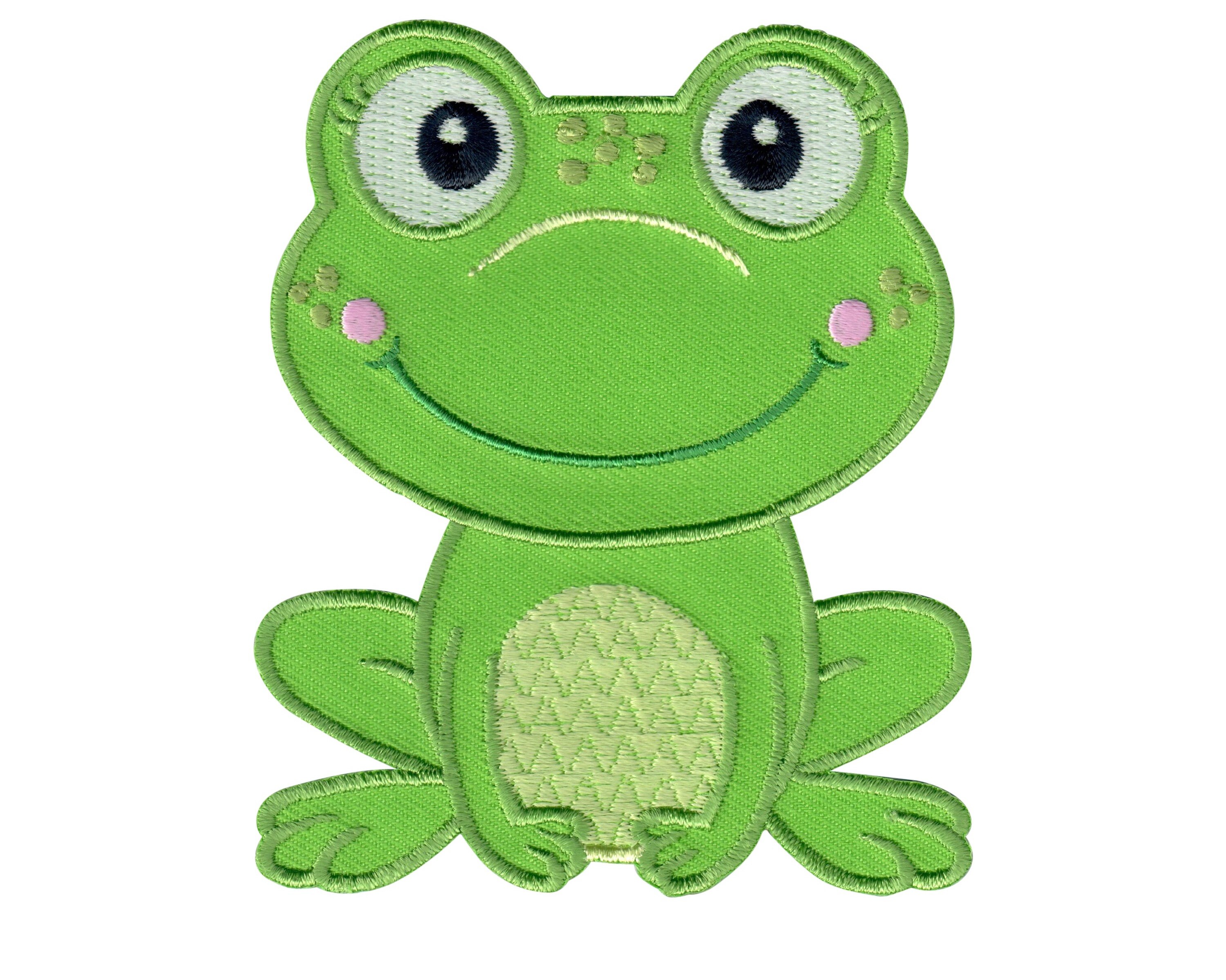 ID 0018A Sitting Frog Patch Looking Up Cute Baby Embroidered Iron On Applique