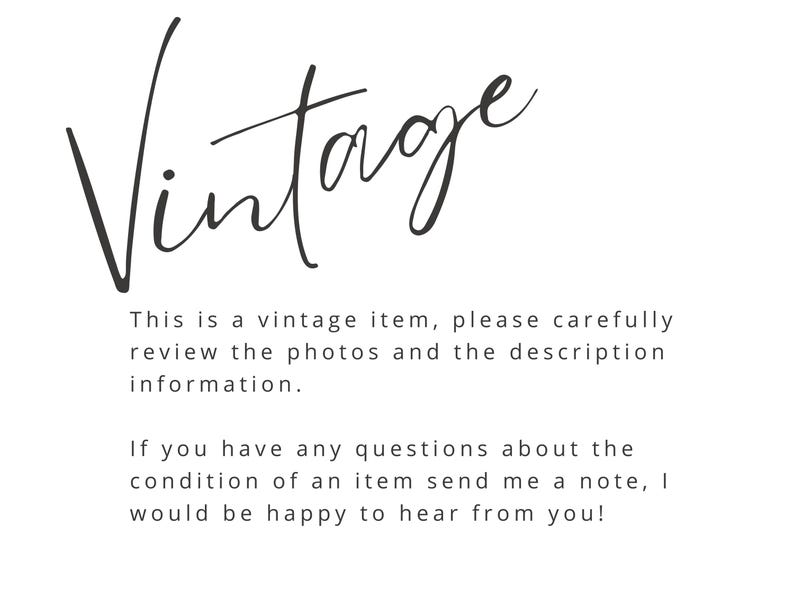 Peut inclure: Texte vintage avec le message&nbsp;: Il s&rsquo;agit d&rsquo;un article vintage, veuillez examiner attentivement les photos et la description. Si vous avez des questions sur l&rsquo;&eacute;tat d&rsquo;un article, envoyez-moi un message, je serai ravi de vous r&eacute;pondre&nbsp;!