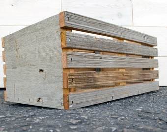 Reclaimed Barn Wood Slat Crate with Rope Handles - Rustic Farmhouse Shabby Chic