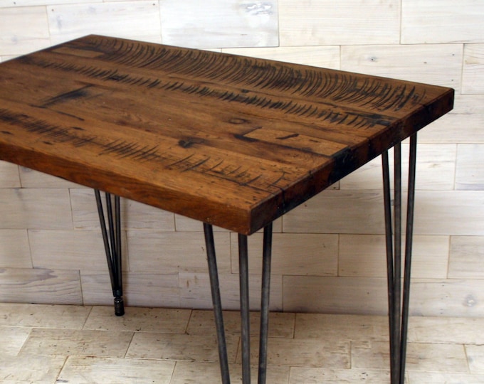 Antique Oak Table with Steel Hairpin Legs