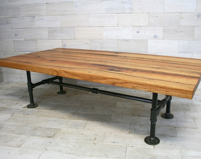 Reclaimed Oak Coffee Table with Steel Pipe Legs | Arcadian Design