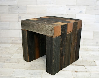 Reclaimed Barn Wood Chair or Side Table - Box Joint - Rustic Farmhouse Shabby Chic