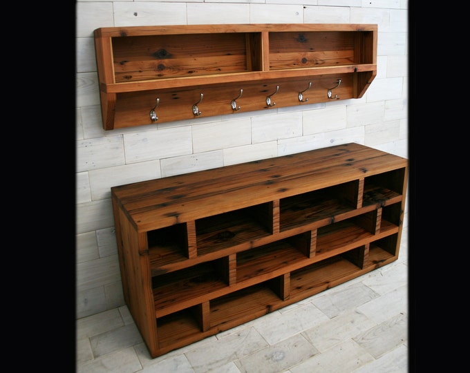 Arcadian Coat Rack & Shoe Bench made from Reclaimed Redwood