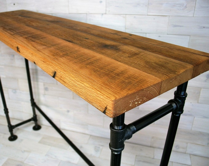Reclaimed Oak Bar Table with Steel Pipe Legs
