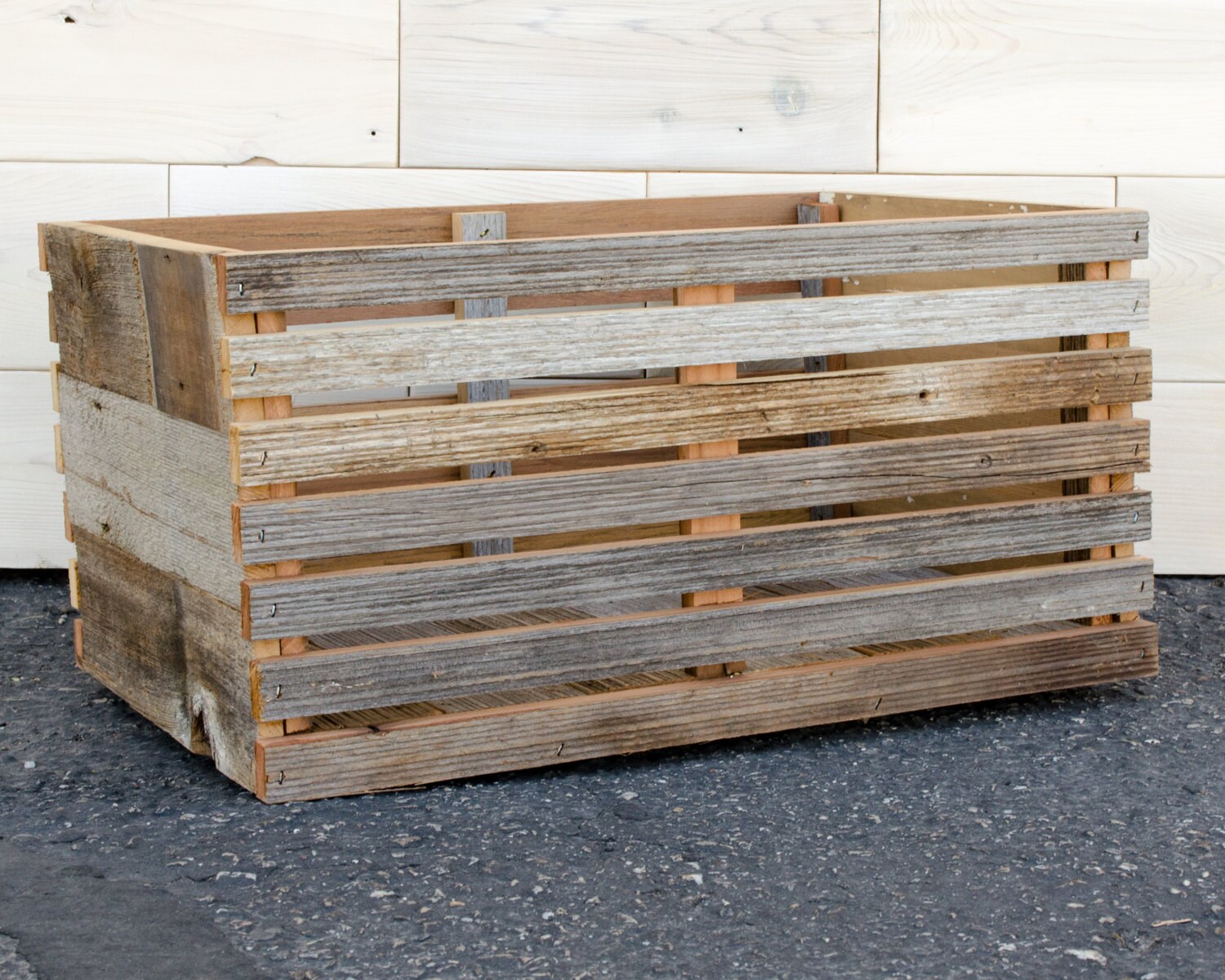Barn Wood Slat Crate 16 x 12 x 9 Etsy
