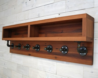 Reclaimed Redwood Coat Rack with Shelving