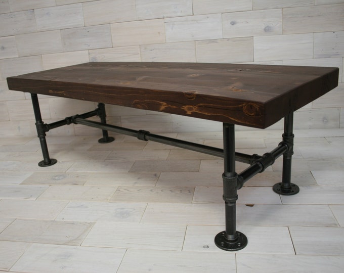 Reclaimed Wood Coffee Table with Steel Pipe Legs