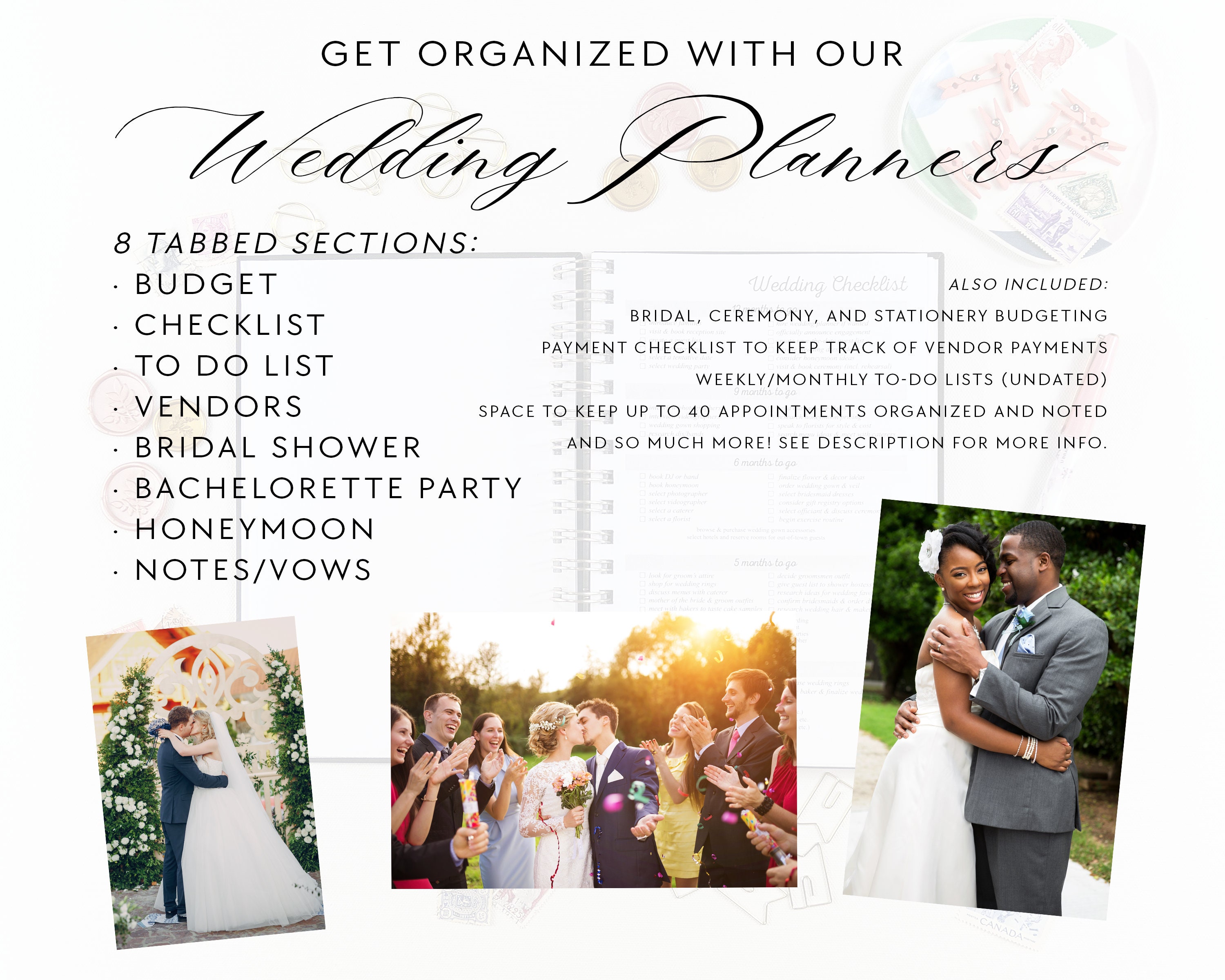 Personalised UK Version Wedding Planner Book - Engagement Gift With Rings, Floral