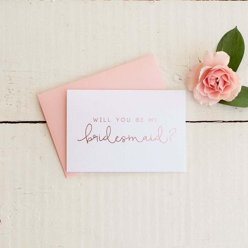 Rose Gold Foil Will You Be My Bridesmaid card bridal party card foil stamped notecard wedding card proposal gift bridesmaid invitation box 