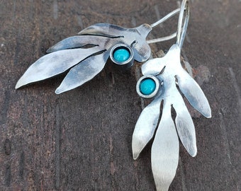 Leaflet Earrings, Dangle Earrings, Turquoise Leaf Earrings, Leaf Earrings, Nature Earrings, Turquoise Earrings, Turquoise Dangles