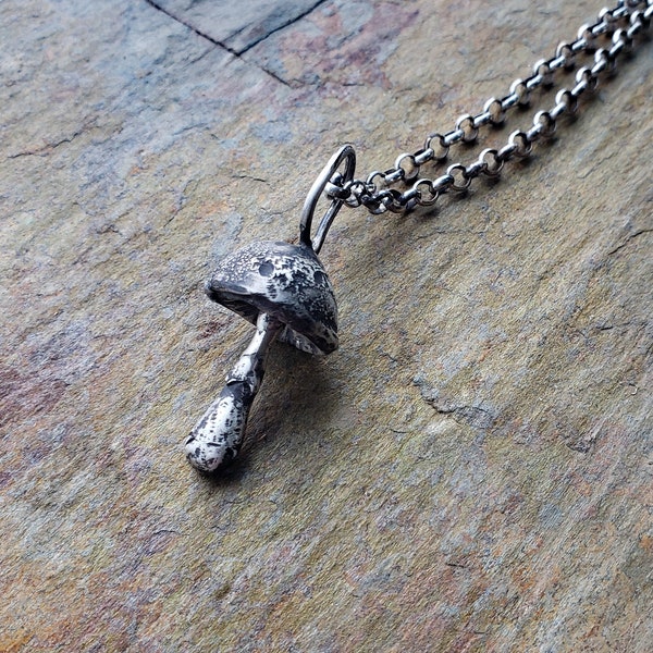 Mushroom Pendant, Mushroom Necklace, Mushroom Charm, Handmade Mushroom, Hand-fabricated Mushroom, Silver Mushroom