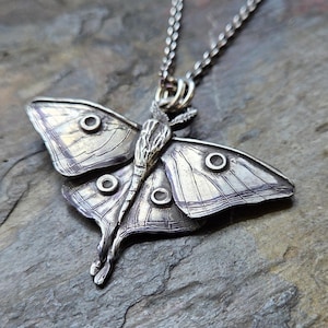 Luna Moth Necklace, Moth Pendant, Insect Necklace, Nature Necklace, Luna Pendant, Insect Jewelry, Silver Moth, Bug Necklace