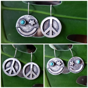 Mix and Match Earrings, Smiley Face Earrings, Peace Earrings, Peace and Happiness Earrings, Happy Earrings, Smiley Jewelry