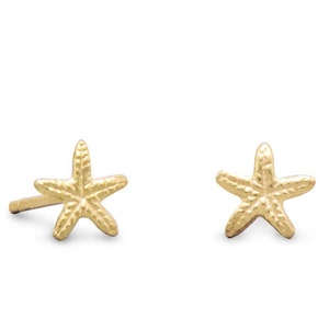 Tiny Small 14K Yellow Gold Plated Sterling Silver 925 6mm Starfish Beach Summertime Detailed Second Hole Stud Post Earrings image 1