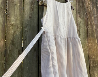 Women’s Handmade Apron Dress: Tie Waist and Bow Shoulders