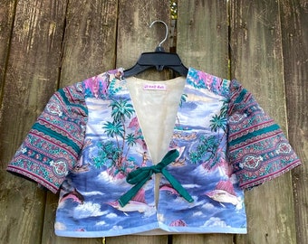 Women’s Handmade Upcycled Tie Blouse: Hawaiian Shirt Made in Hawaii, Short Sleeve