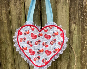 Retro Quilted Heart Tote Bag Valentines I Love Lucy