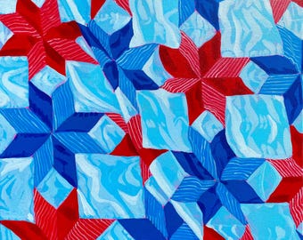 Original Lone Star Quilt Painting, Red White and Blue Artwork (18x24")