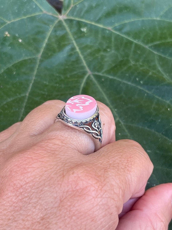 PYREX Pink Gooseberry sterling silver ring adjust… - image 3