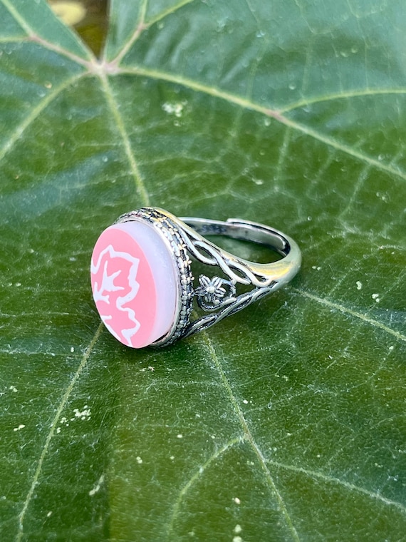 PYREX Pink Gooseberry sterling silver ring adjust… - image 2