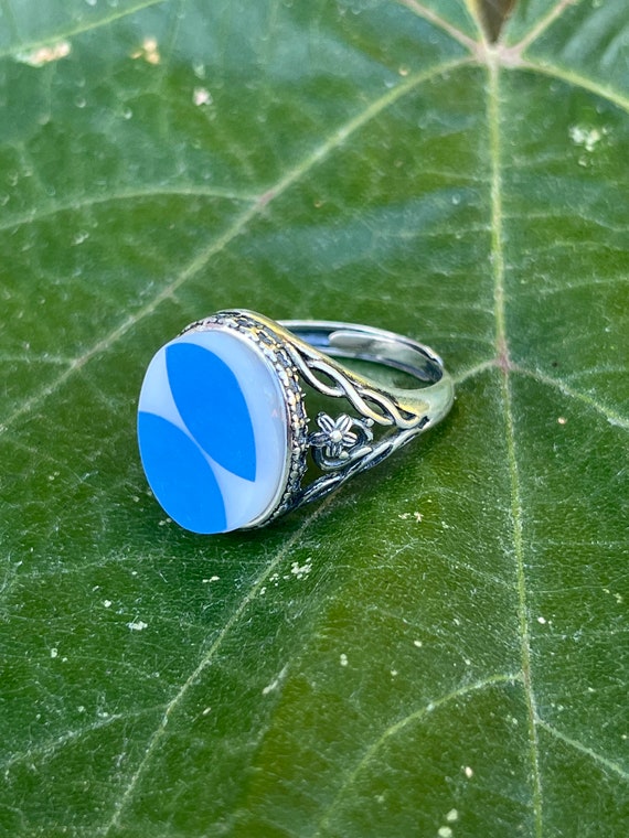 PYREX Blue Dots sterling silver ring adjustable - image 5