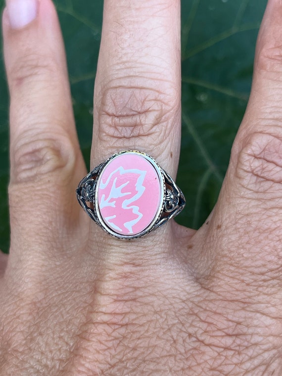 PYREX Pink Gooseberry sterling silver ring adjust… - image 5