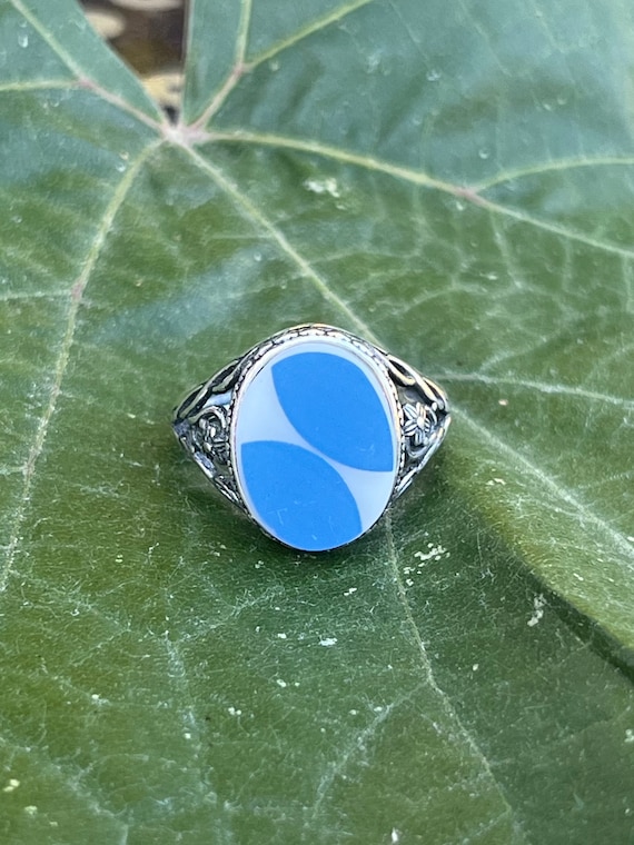 PYREX Blue Dots sterling silver ring adjustable - image 7