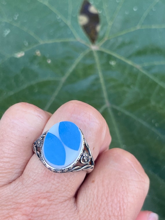 PYREX Blue Dots sterling silver ring adjustable