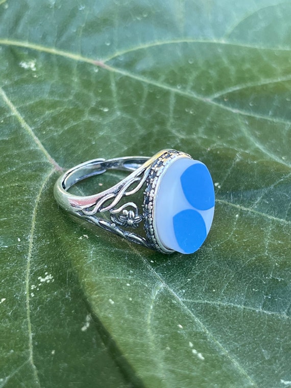 PYREX Blue Dots sterling silver ring adjustable - image 4