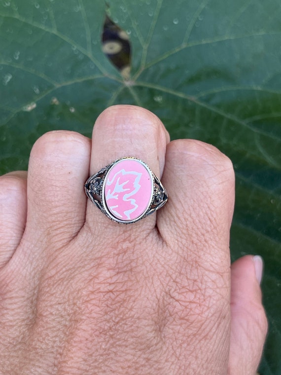 PYREX Pink Gooseberry sterling silver ring adjust… - image 4