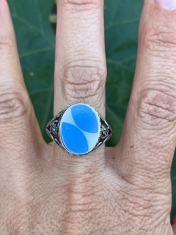 PYREX Blue Dots sterling silver ring adjustable - image 3