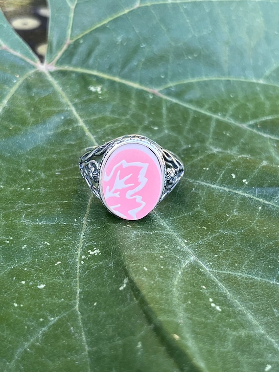 PYREX Pink Gooseberry sterling silver ring adjust… - image 7