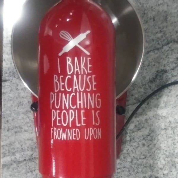 Vinyl decal for KitchenAid stand mixer - I bake because punching people is frowned upon
