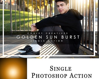 Single Photoshop Action- Golden Sun Burst | Sunburst Photoshop Action | Light Flare action for Photoshop | Action for Photoshop | Sun