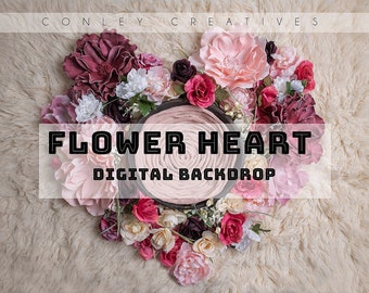 Flower Heart Digital Backdrop- Newborn Compositing | Digital Photo Backdrop | Heart Photo Prop for Newborns