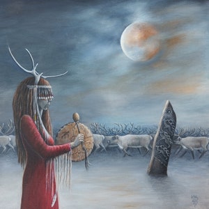 Set van 5 hertenmoeders / Kerstkaart / Winterzonnewende / Kerstkaart / Rendier / Elen
