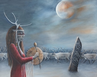 Deer Mother Pack of 5 / Yule Card / Winter Solstice / Christmas Card / Reindeer / Elen