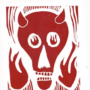 devil lino cut print