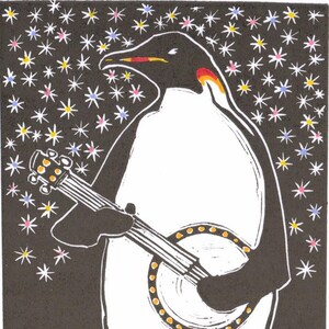 Appalachian Penguin lino cut print